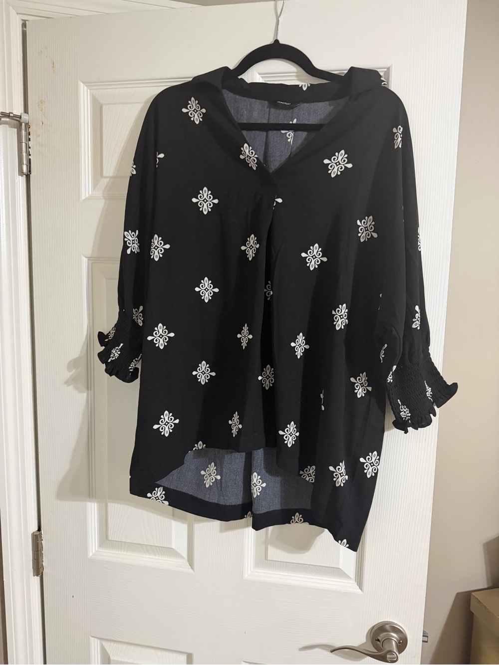 Black Embroidered V-Neck Peasant Blouse